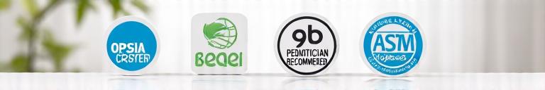 Collection of reputable safety certification logos for child products (e.g., OEKO-TEX, CPSIA, ASTM).